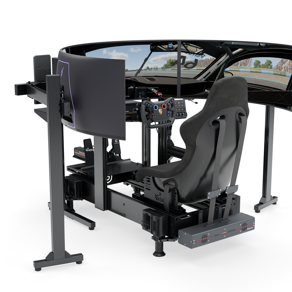LPSIMU LP5 GT MOTION racing simulator, left three-quarter view