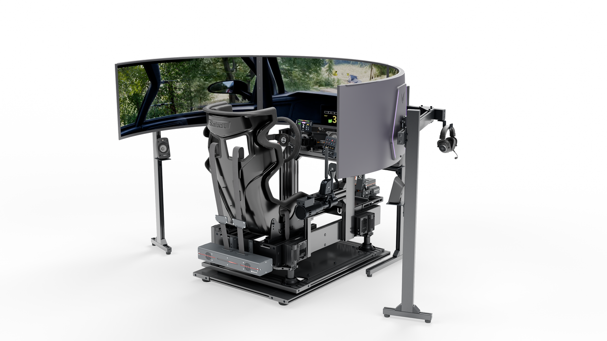 Simulateur Rallye LP6 MOTION — vue d’ensemble droite du cockpit à triple écran