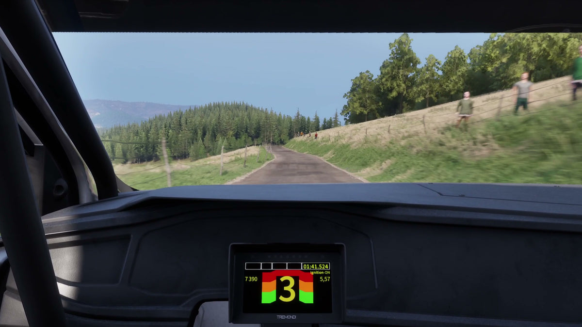 Vue embarquée d’une spéciale dans Assetto Corsa Rally