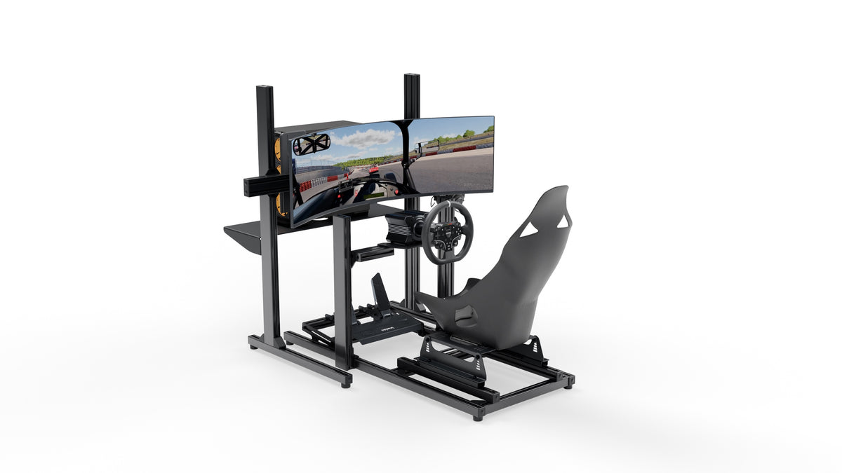 Simulateur Kids LPSIMU, vue d’ensemble avec écran Samsung incurvé, volant MOZA et siège RCC MK1 Kids