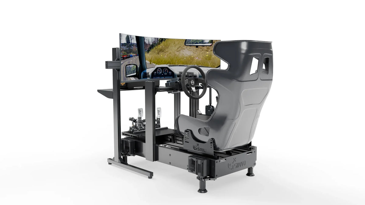 LPSIMU LP4 Motion drift racing simulator, low angle left view