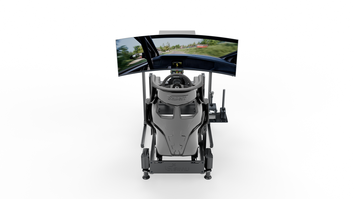 Vérins D-BOX visibles depuis l’arrière du châssis, près du sol