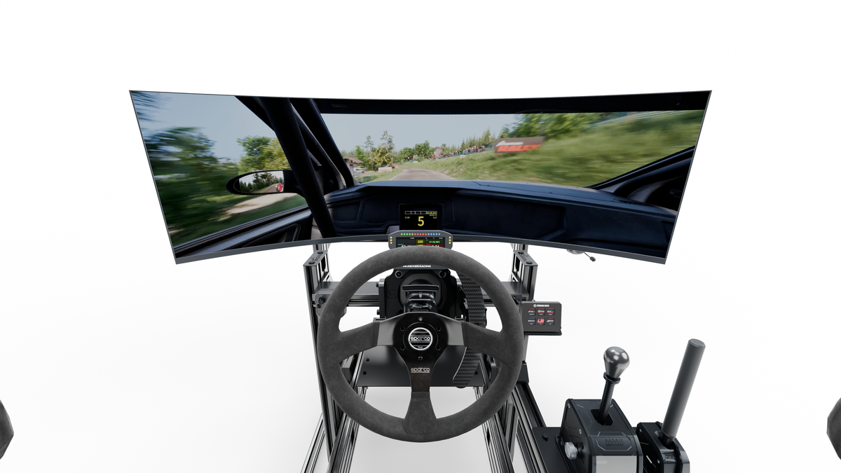 Vue pilote sur l’écran Samsung incurvé de 57 pouces du LP4 RALLYE EVO MOTION