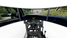 Simulateur Rallye LP6 MOTION — vue depuis le poste de pilotage, écrans de rallye corrigés